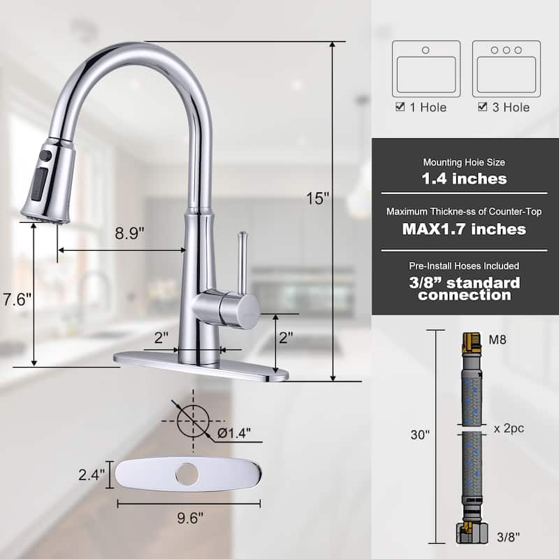 WOWOW Single-Handle Pull-Down Sprayer Kitchen Faucet Stainless Steel