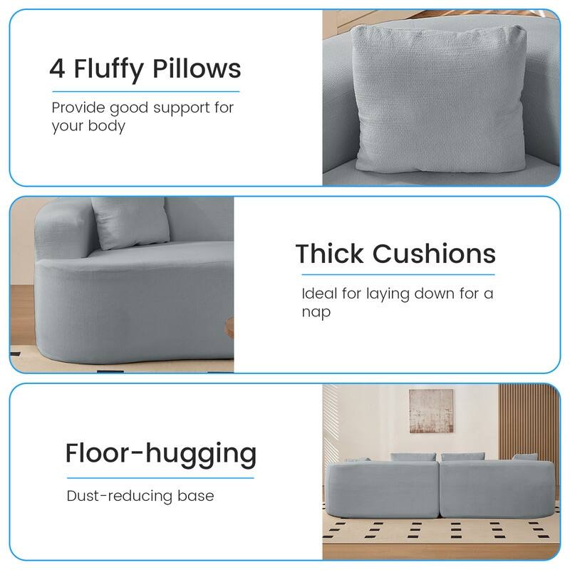 Mixoy 112" Curved Modular Sectional Sofa in Chenille Fabric Modern Minimalist Design Compressed No Assembly Required