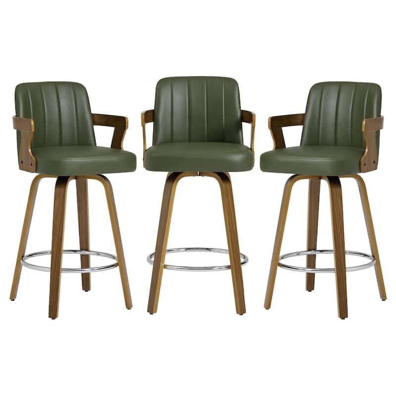 Upholstered Wood Swivel Counter Height Barstool with Arms - 37.8"H x 18.7"W x 19.29"D