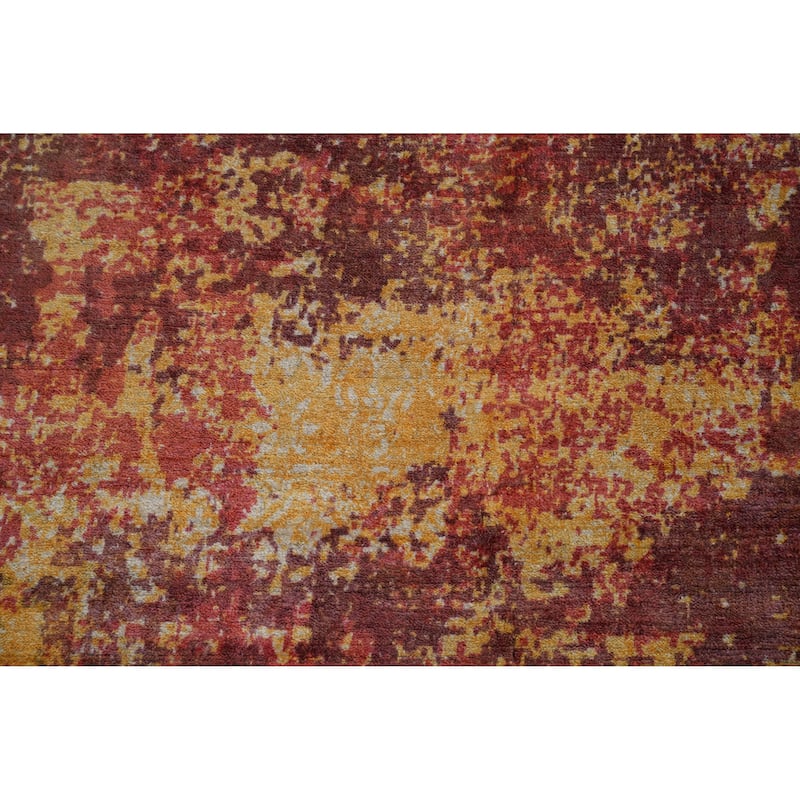Hand-knotted Modern Silk Orange Abstract Oriental Area Rug - 7' 9'' X 5' 8''