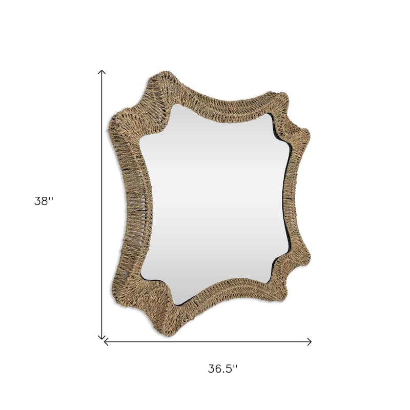 HomeRoots 38" Brown Abstract Floating Rope Framed Accent Mirror - 36.50 in. x 38.00 in. x 2.00 in.