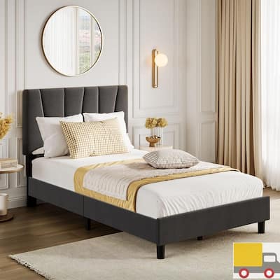 Upholstered Platform Bed with Adjustable Headboard and Slat Support