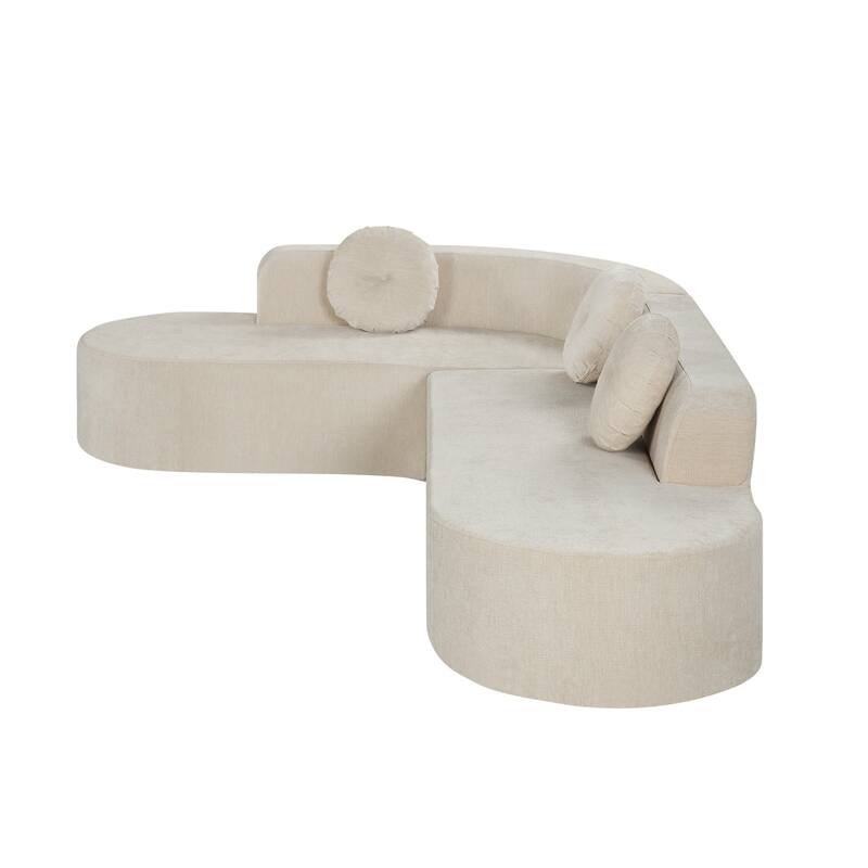 122.64" L-Shaped Chenille Compressed Sectional Sofa with Round Pillows