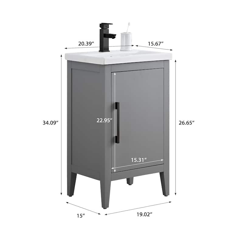 Vanity Art 20" or 24" or 30" Single Sink Bathroom Vanity Cabinet with Ceramic Top