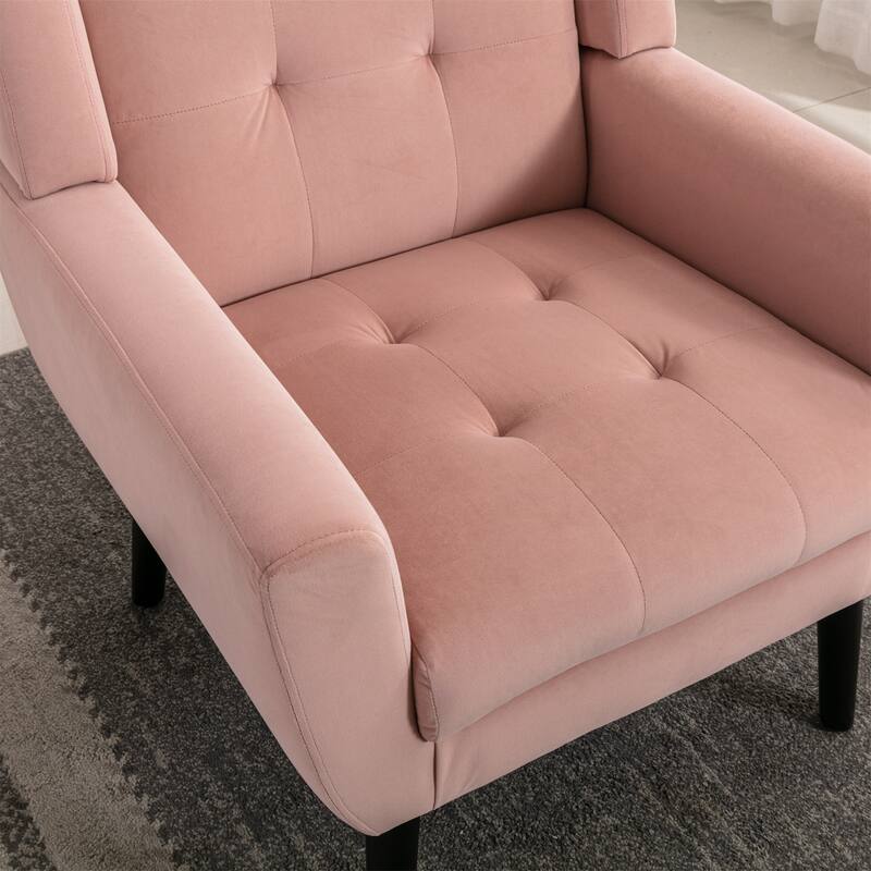 Stylish Upholstered Seating Armchair with Tapered Metal Legs, Single Sofa Chair Accent Chair with Flared Armrests, Pink