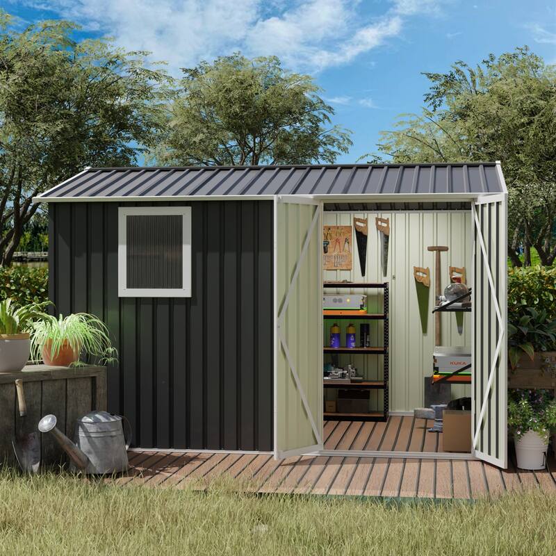 9×6 FT Metal Garden Shed for Patio Backyard - Grey