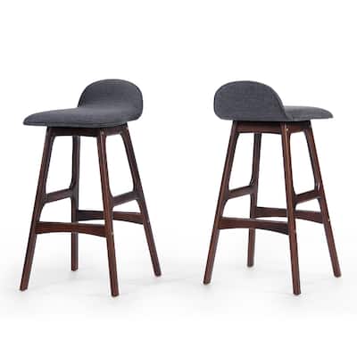 Deva Lowback Barstool Chair Set of 2, Charcoal Gray Seat, Walnut Brown