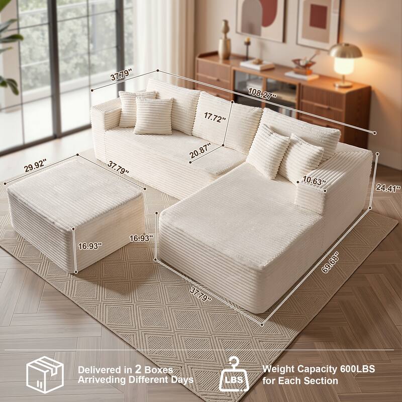 OVIOS All-Foam Cloud L-Shaped Lounger Sofa​ ​​With Ottoman​