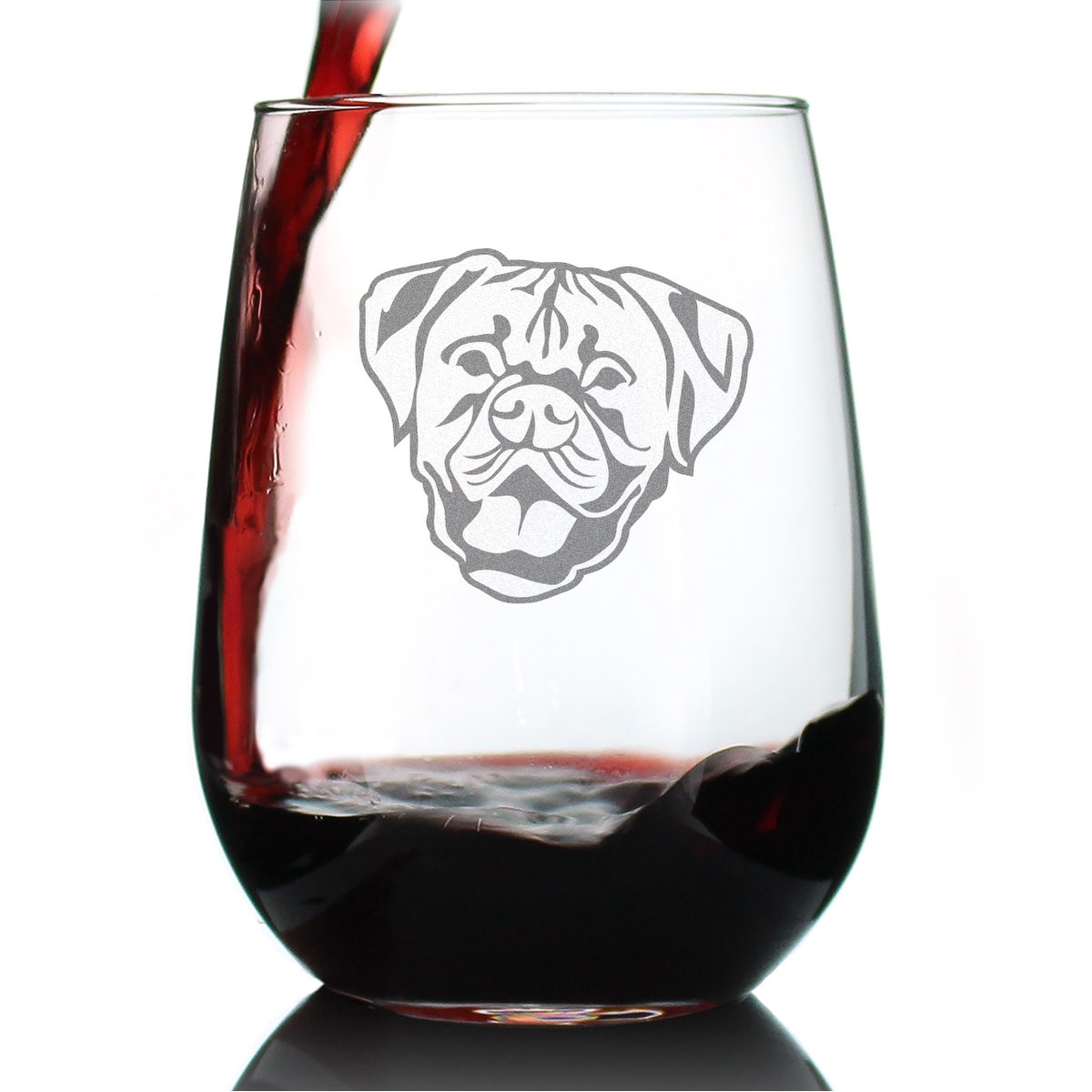 Boxer Face - Stemless Wine Glass - Boxer Dog Gifts - 17 Ounce