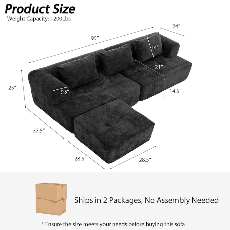 Chenille L Shaped Couch Boneless Couches for living room Tufted Sectional with Ottoman Modern Cloud Sofa