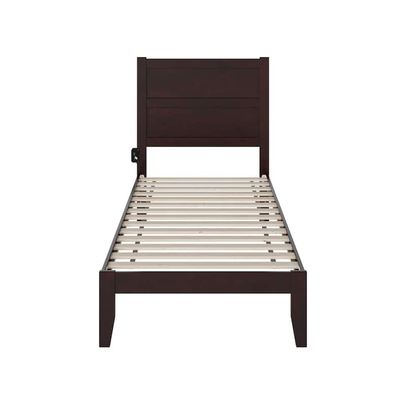 Rustic Romance Twin XL Bed - Espresso Platform Bed with Charging Station - 38.25" x 81.5"