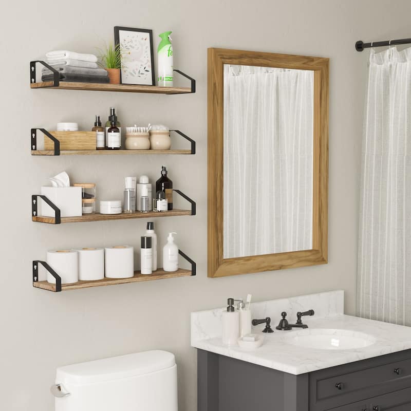 Wallniture Braga 24" Floating Bookshelves for Farmhouse Wall Décor, Burnt Finish, Set of 4
