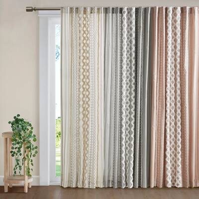 INK+IVY Imani Cotton Printed Window Panel with Chenille Stripe and Lining 50x84" - 84" Panel