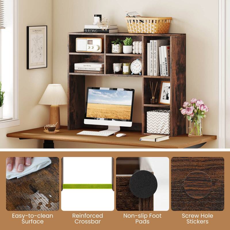 Costway Desktop Bookshelf Desk Storage Hutch with 7 Open Cubbies & 3 - See Details