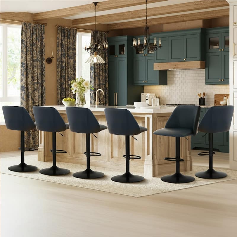 RENEWLINE Adjustable Swivel Bar Stool - PU Leather Counter Height Stool with Square Open Back for Kitchen Island