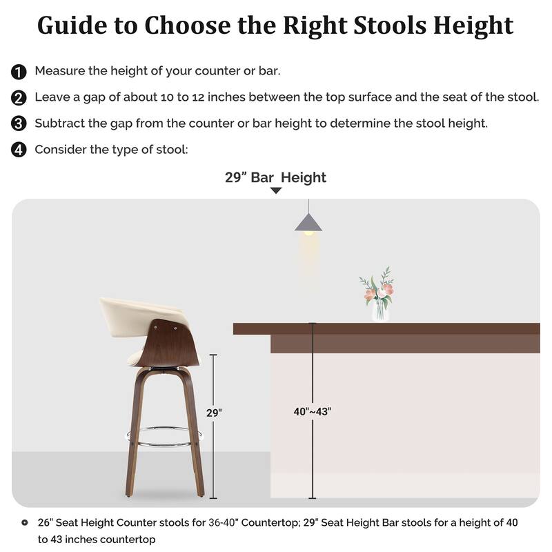 26"/29" Faux Leather Swivel Bar Stools, Wood Counter Stool
