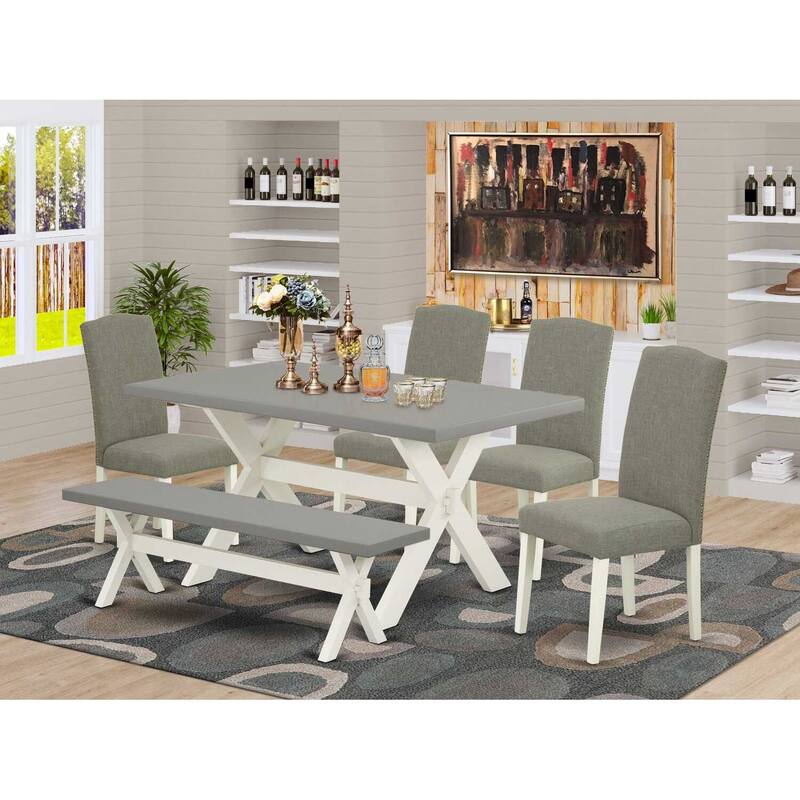 6-Piece Rectangle Natural Oak Finish Solid Wood Top Dining Table with 1-Bench, 4-Chairs with
