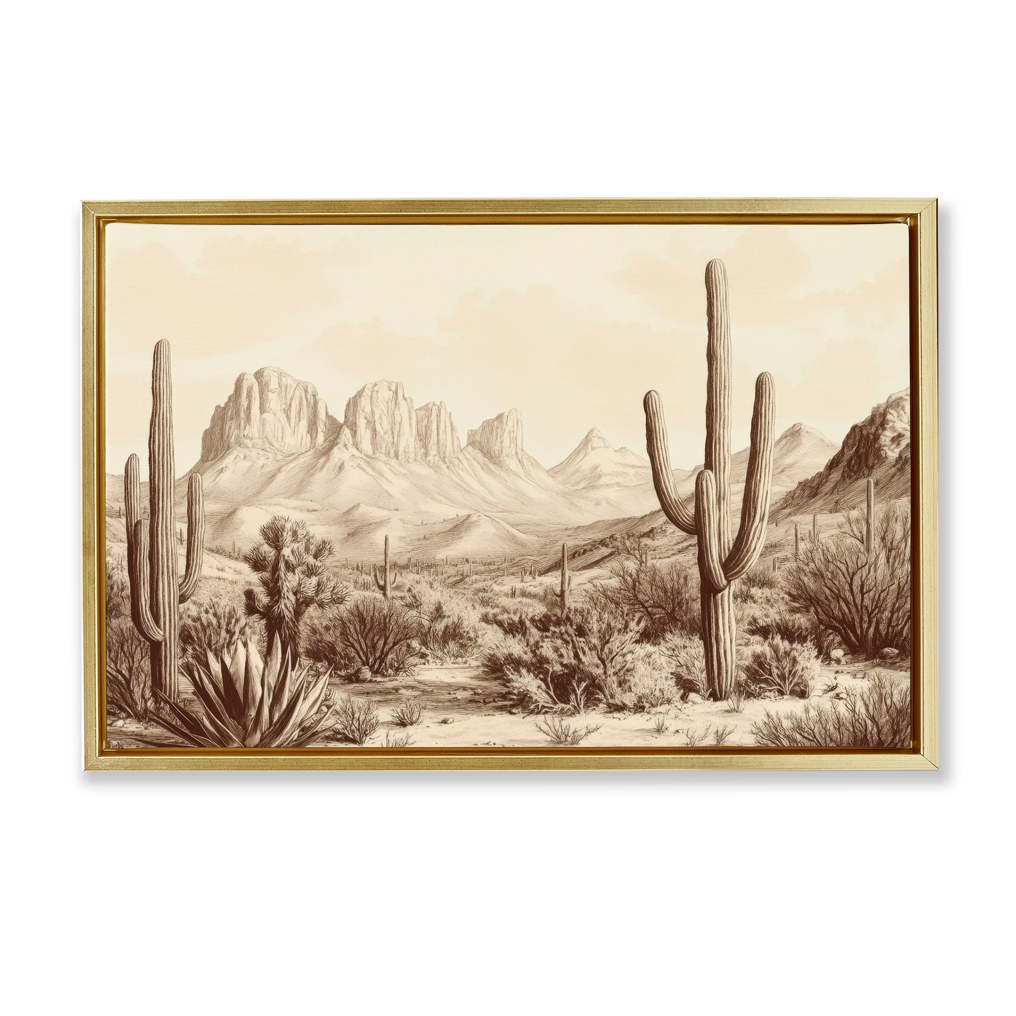 Stupell Desert Landscape Vintage Cacti Framed Floater Canvas Wall Art Design By Petal Prints Design