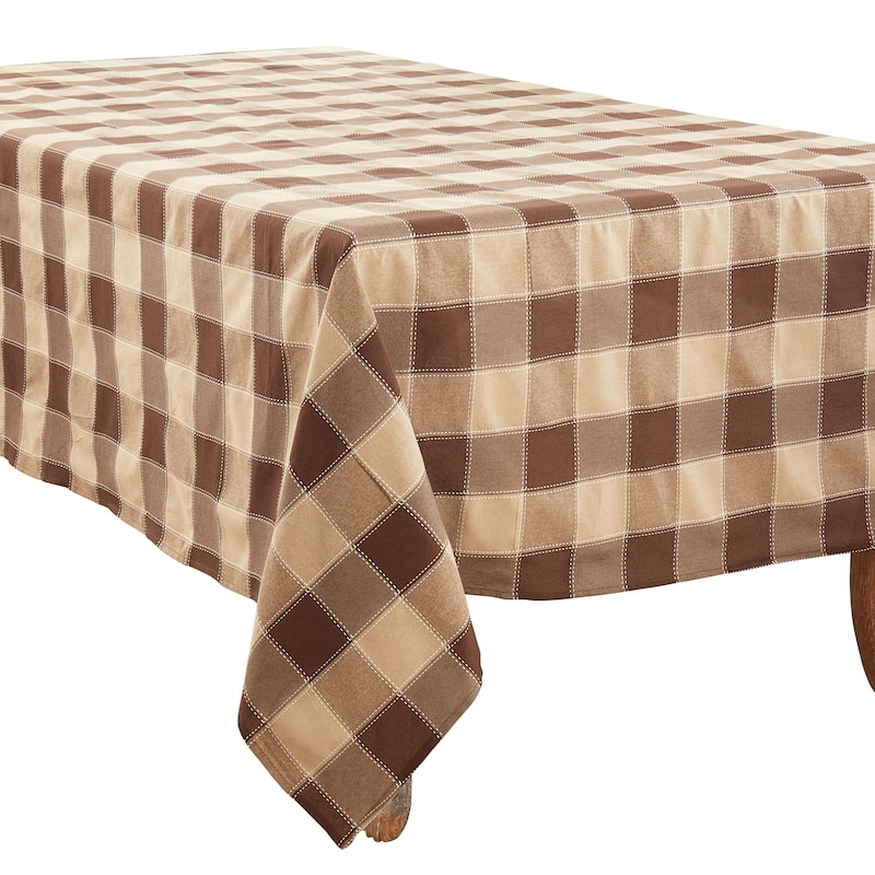Stitched Design Plaid Tablecloth - 70"x180" - Mocha