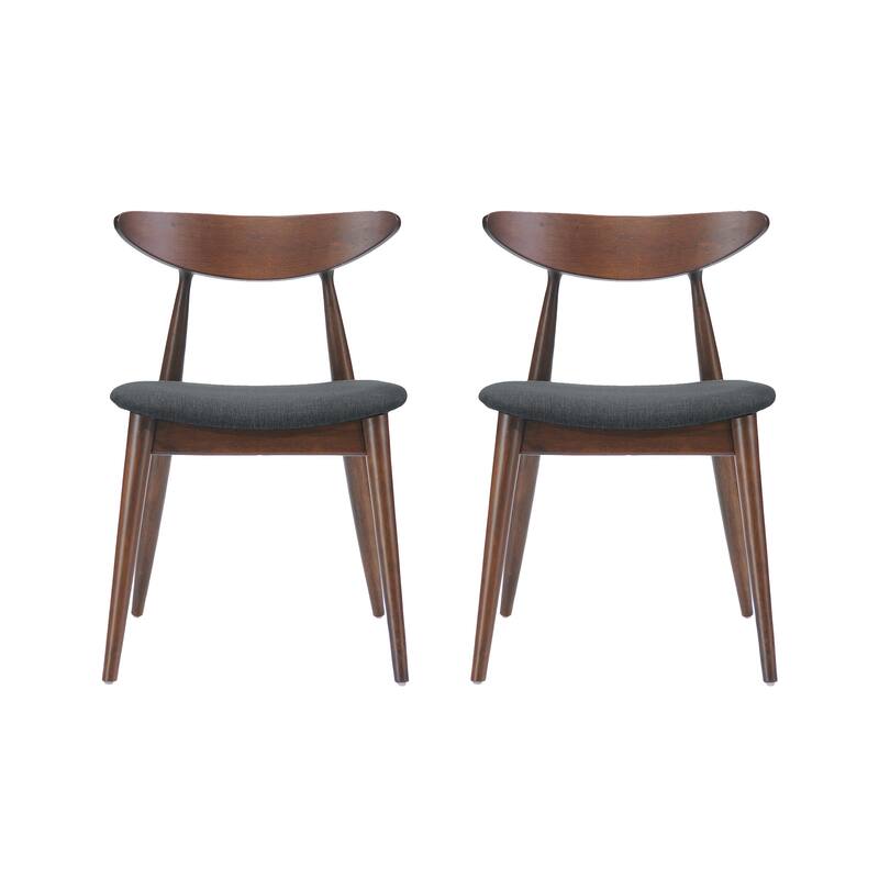 Hosa Dining Side Chair Set of 2, Open Curved Back, Dark Gray and Brown
