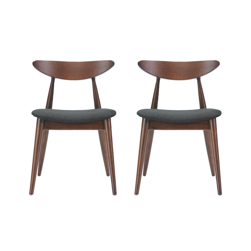 Hosa Dining Side Chair Set of 2, Open Curved Back, Dark Gray and Brown