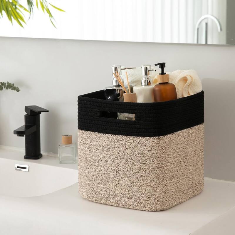Storage Cubes 11 Inch Storage Bins-3-Pack, Cotton Rope Woven Baskets - 11"L x 11"W x 11"H