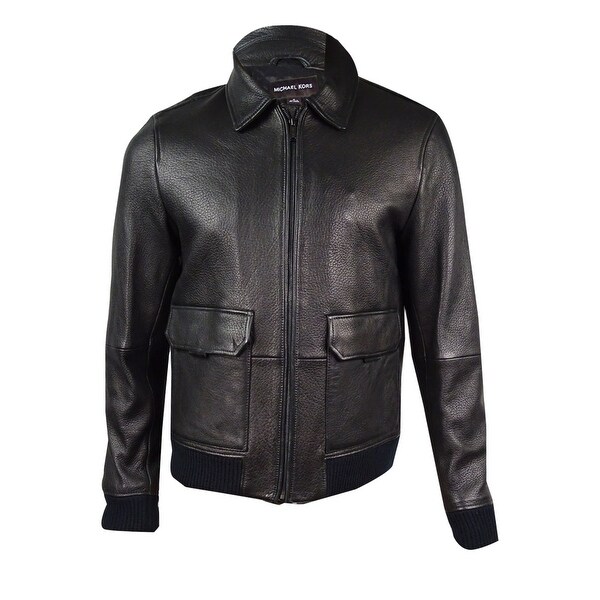 michael kors men's black leather jacket