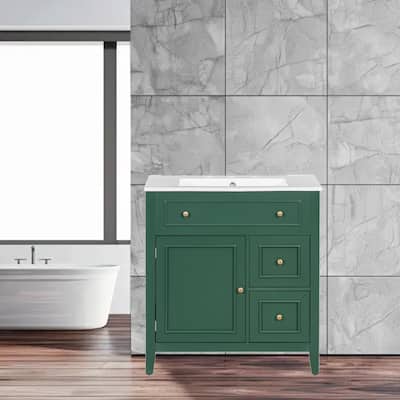 Modern 30" Bathroom Vanity with Sink Top, Storage Cabinet & Two Drawers, Solid Wood Frame
