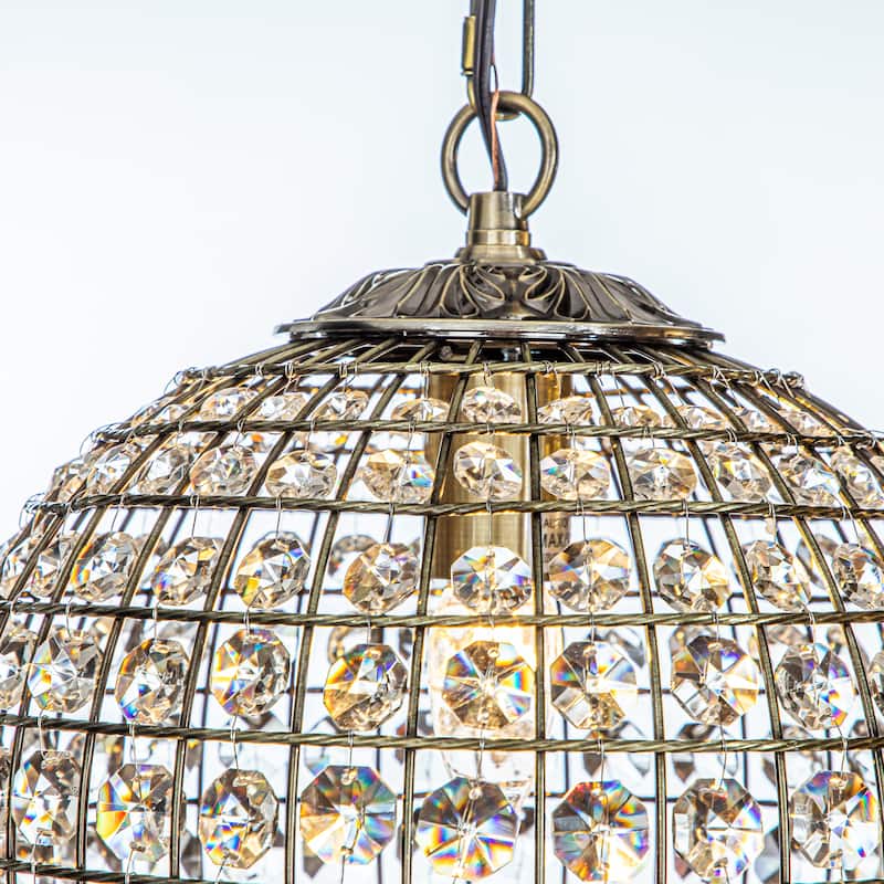 CraftHome 1-Light 12" Vintage Antique Gold Globe Small Sphere Pendant Light with Crystal Accents - W:11.8"