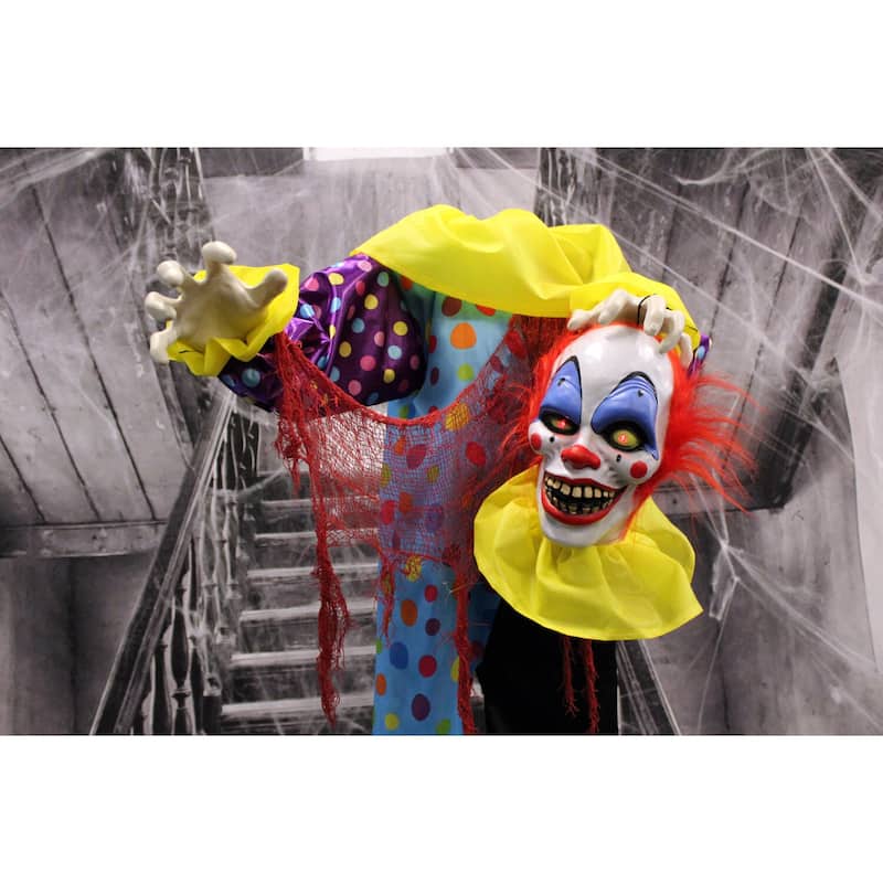 Haunted Hill Farm Life-Size Animatronic Talking Clown with Lights and Sound, Indoor or Covered Outdoor Halloween Decoration