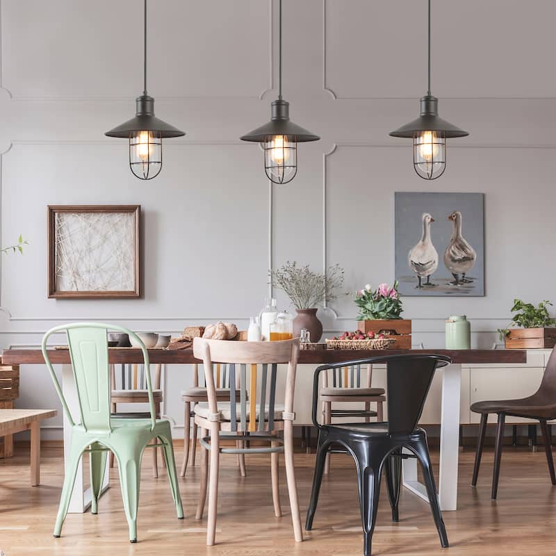 Modern Farmhouse Black 1-Light Pendant Cage Barn Light