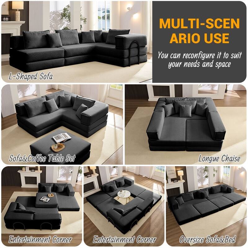 118.2" Modular L-Shaped Oversized Upholstered Sectional Sofa Set with 6 Pillows