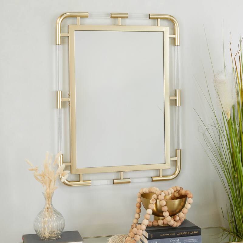 Metal Wall Mirror with Acrylic Details - Gold - CosmoLiving by Cosmopolitan - 1"W x 24"L x 32"H