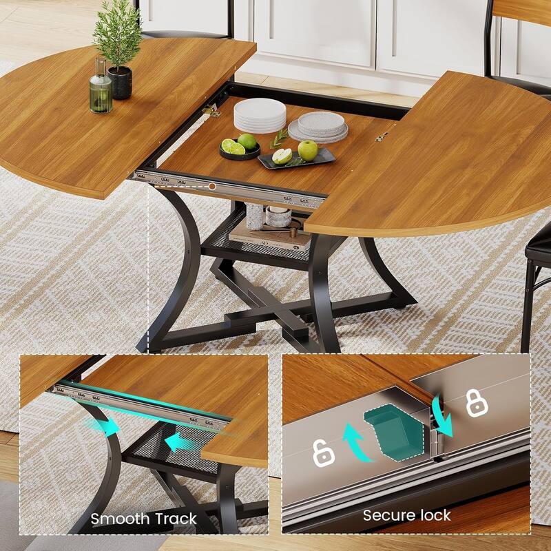 Extendable Dining Table Set 4-6 People 5-Piece Kitchen Table Set with 4 Cushion Chairs