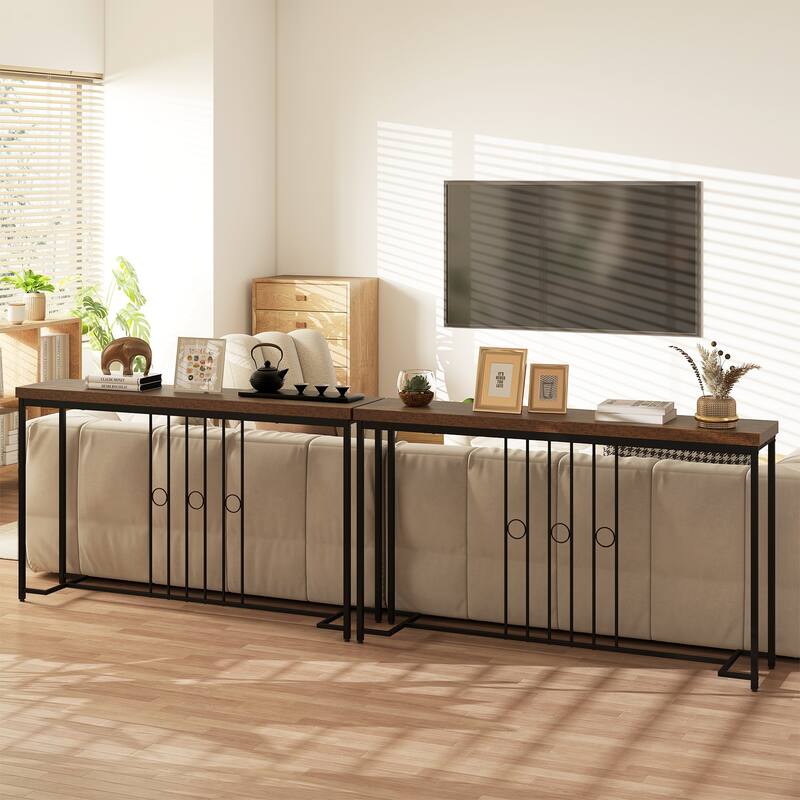 Gymax Industrial Console Table 55'' Narrow Table w/ H-Shaped Base &