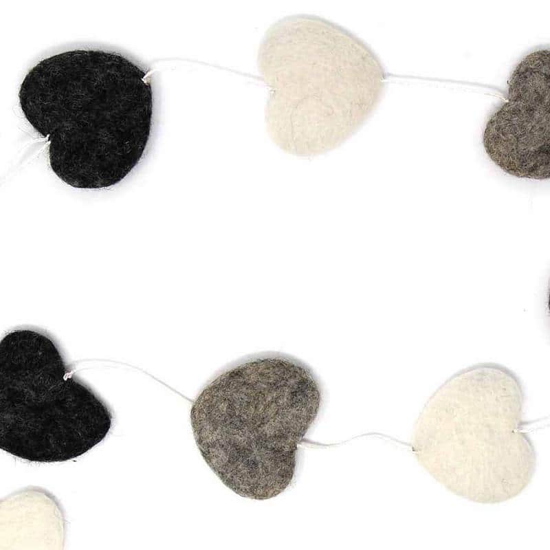 The Curated Nomad Thrift Handmade Felted Wool String of Hearts Hanging Garland