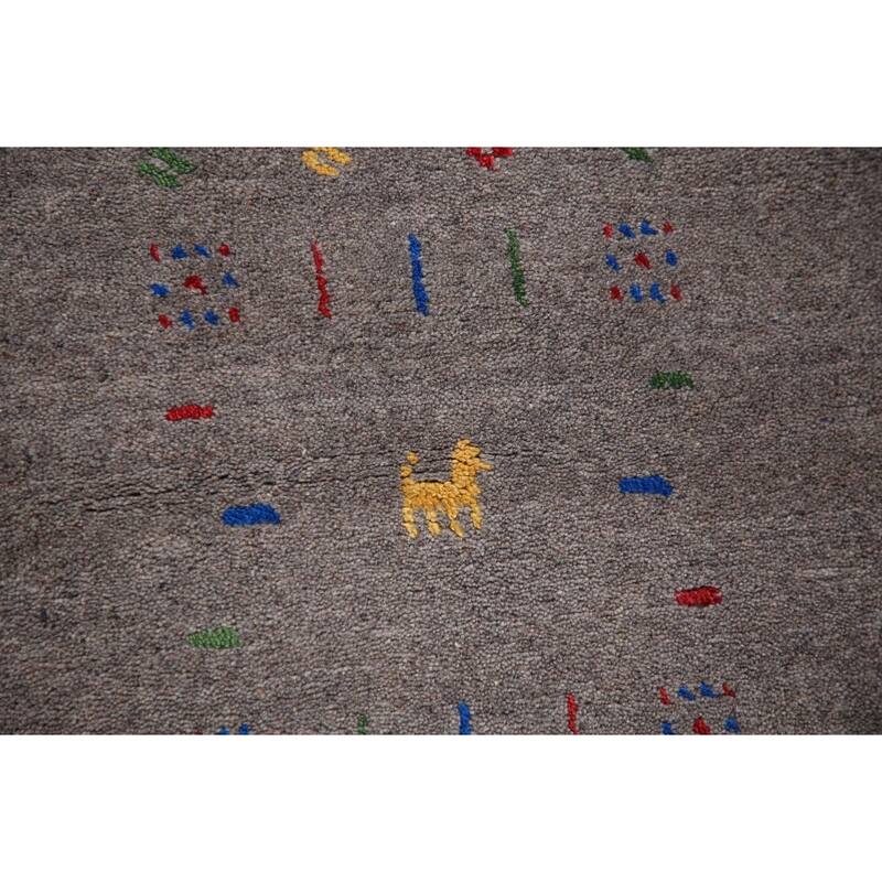 Gray Gabbeh Oriental Hand-Knotted Tribal Wool Carpet - 9'2" x 11'9"