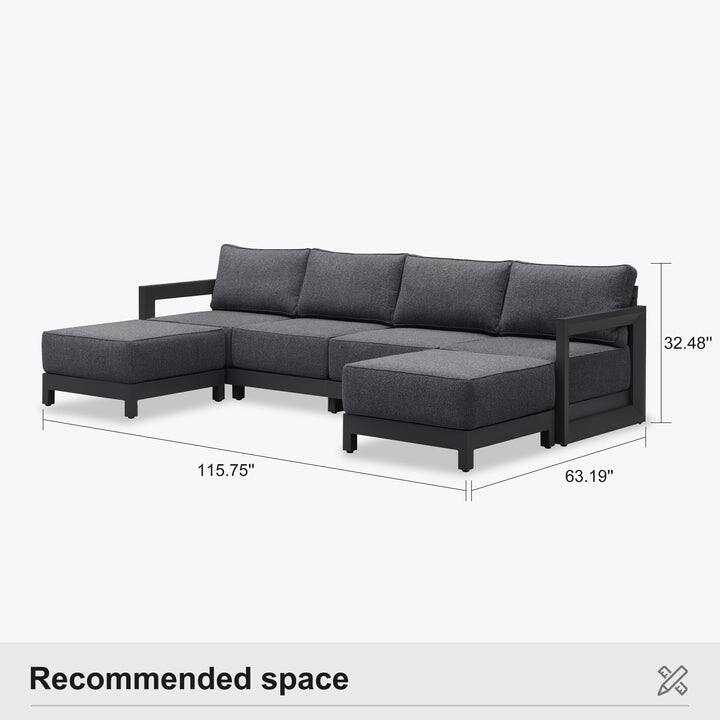 PURPLE LEAF Patio Furniture Set L-Shaped Outdoor Couch with 9.6" Thick Cushion Sofas for Yard Porch Deck, Grey with Table