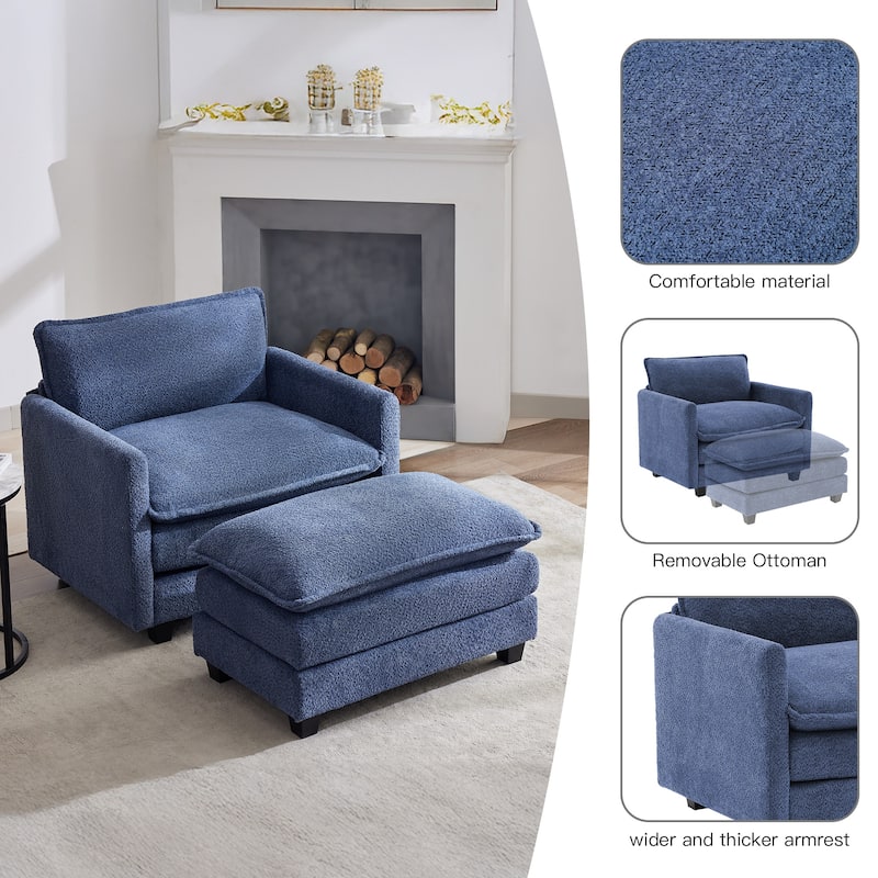 4-Seat Modular L-Shaped Corner Sectional Sofa with Ottoman, Soft Chenille Upholstery and Deep Seating for Living Room