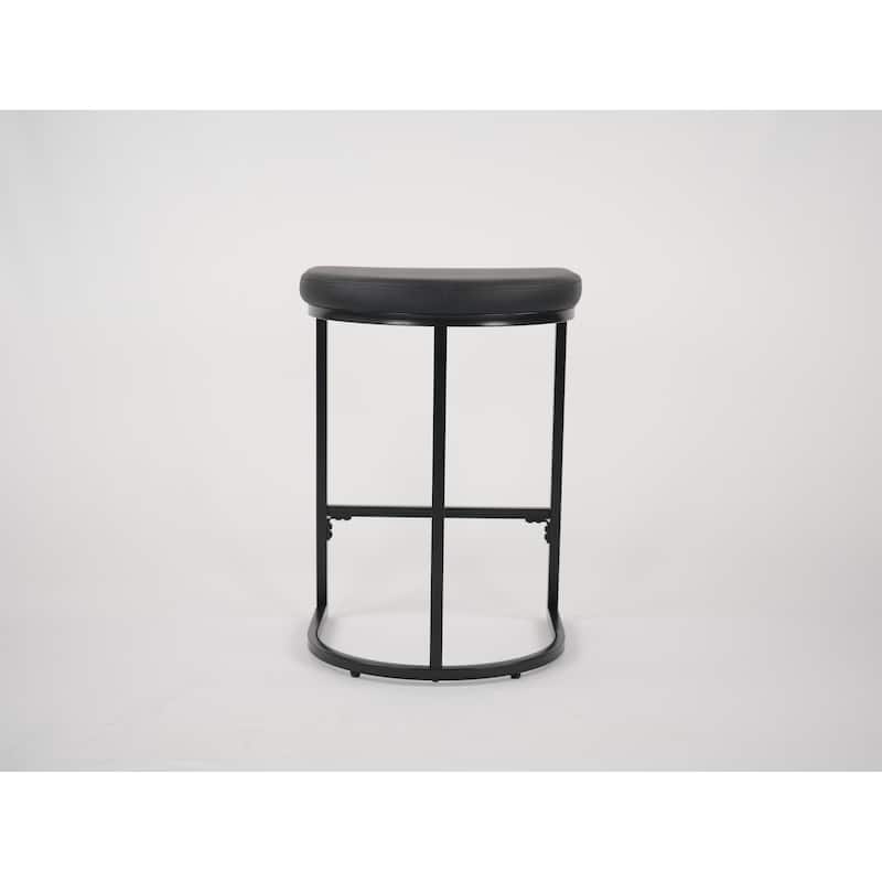 Set of 2 KD Bar Stools, PU Seat with Fully Assembled Iron Frame, for Kitchen & Living Room
