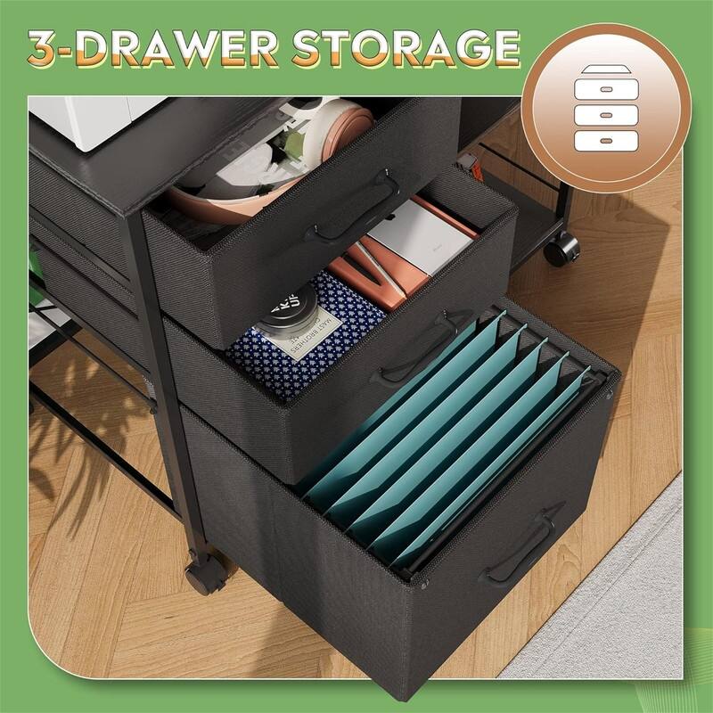 3 Drawer Mobile File Cabinet - 15.75"D x 29.53"W x 26.77"H
