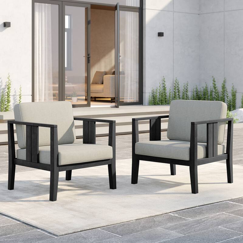 Outdoor Teak Solid Wood Patio Furniture Set Loveseat Armchair Table Collection - Two Accent Chairs - Blackframe-Light Camel