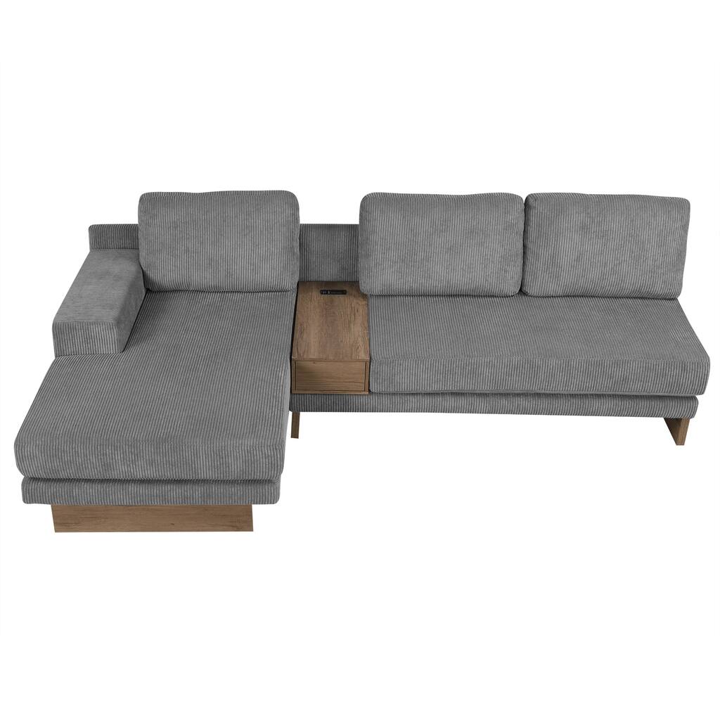 Nestfair Sectional Sofa with Two USB Ports and Two Power Sockets and a Storage Drawer and a Reversible Chaise Lounge