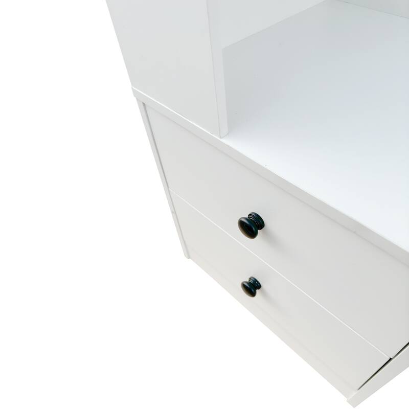 Corner Bookshelf With Drawers,4-Tier Corner Bookcase With Baffle, Freestanding L Shaped Display Shelf Stand With LED Lights