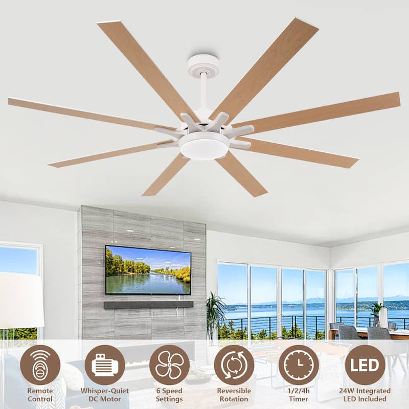 65" Farmhouse Gold Plywood Indoor Large Ceiling Fan with Light and Remote