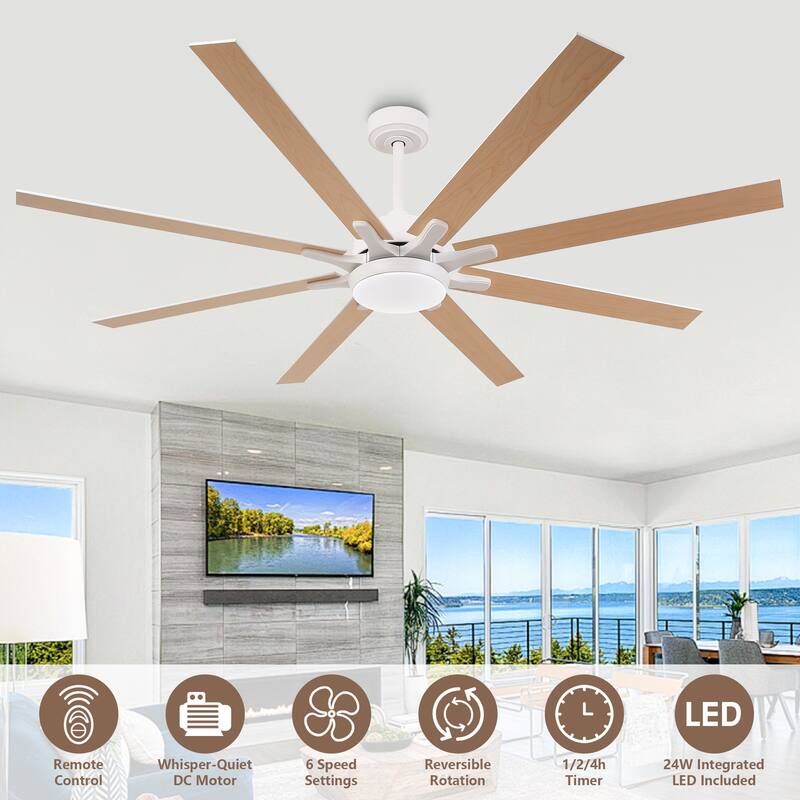 65" Integrated LED White Dimmable Ceiling Fan with Light and Remote - 65" D x 65" W x 13.4" H