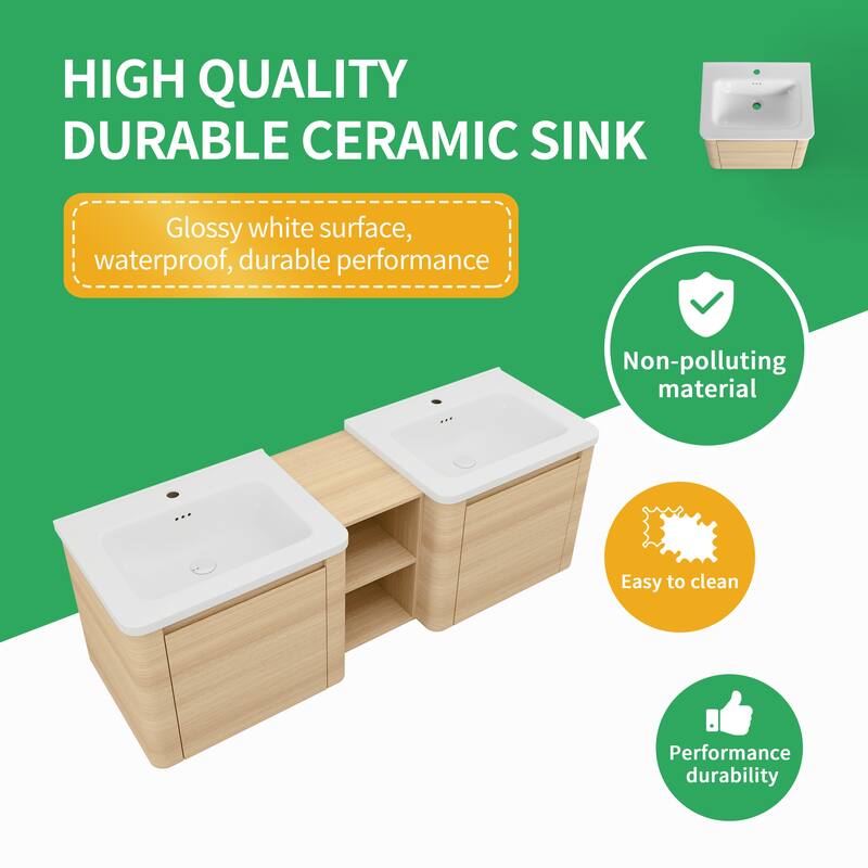 BNK 24''/28''/36''/40''/60''/68'' Bathroom Vanity With Sink, Floating Bathroom Vanity with Soft Close Doors and Shelf