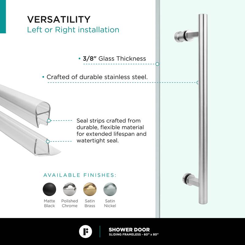 Fine Fixtures Frameless Clear Sliding Bathroom Shower Door