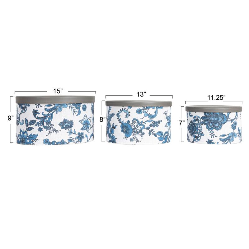 Household Essentials Nestable Hat Boxes with Faux Leather Lids, Set of 3