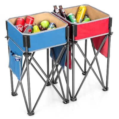 Costway 2 PCS Folding Camping Tables w/ Large Capacity Storage Sink - See Details